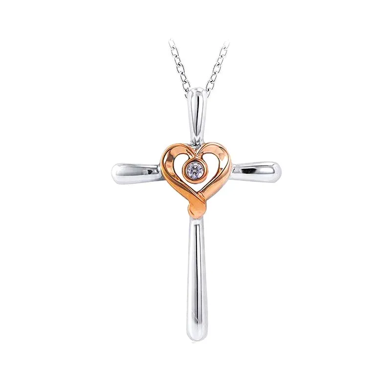 .02ct Diamond Heart Cross Pendant