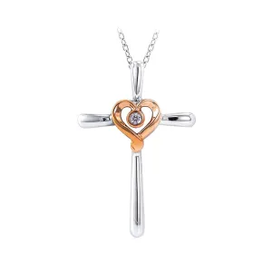 .02ct Diamond Heart Cross Pendant