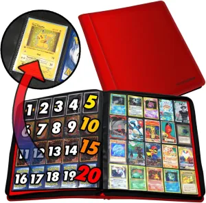 1280  Cards 20 Pocket Card Binder Collector Card Album - Pages Compatible with Pokemon Cards, Sports Cards, Yugioh, MTG and Other TCG - Trading Card Sleeve with Side Loading Pockets (Red/Red)