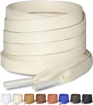 2 Pairs Flat Waxed Cotton Shoelaces, 1/4" Wide Laces for Boots & Casual Shoes
