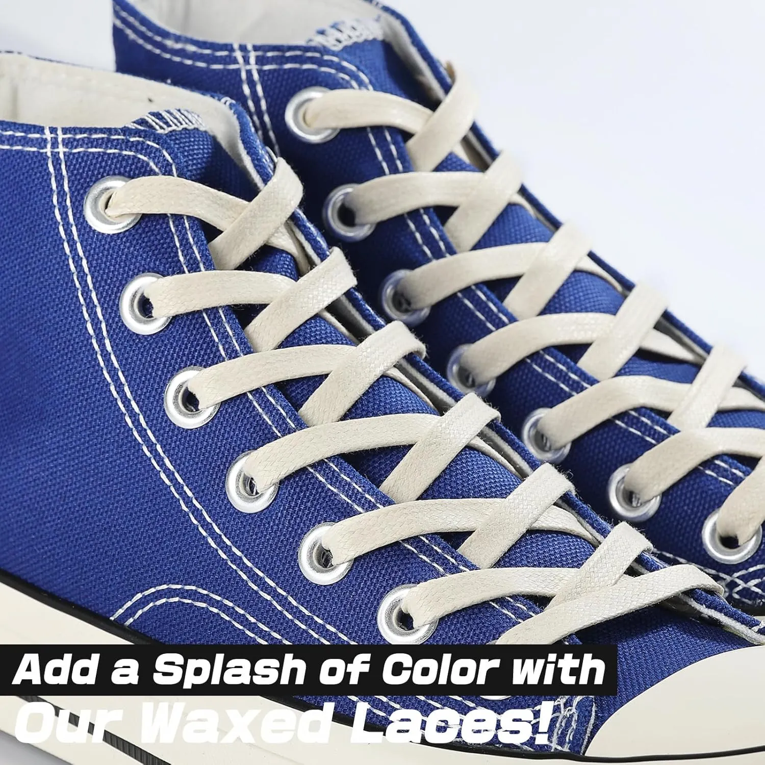 2 Pairs Flat Waxed Cotton Shoelaces, 1/4" Wide Laces for Boots & Casual Shoes