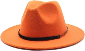 27 Colors New British Style Woolen Hat Autumn and Winter Leisure Big Brim Felt Hat Men's and Women's Vintage Jazz Hat Fengyan Cowboy Hats (Color : Orange Yellow, Size : Large(58-60cm))
