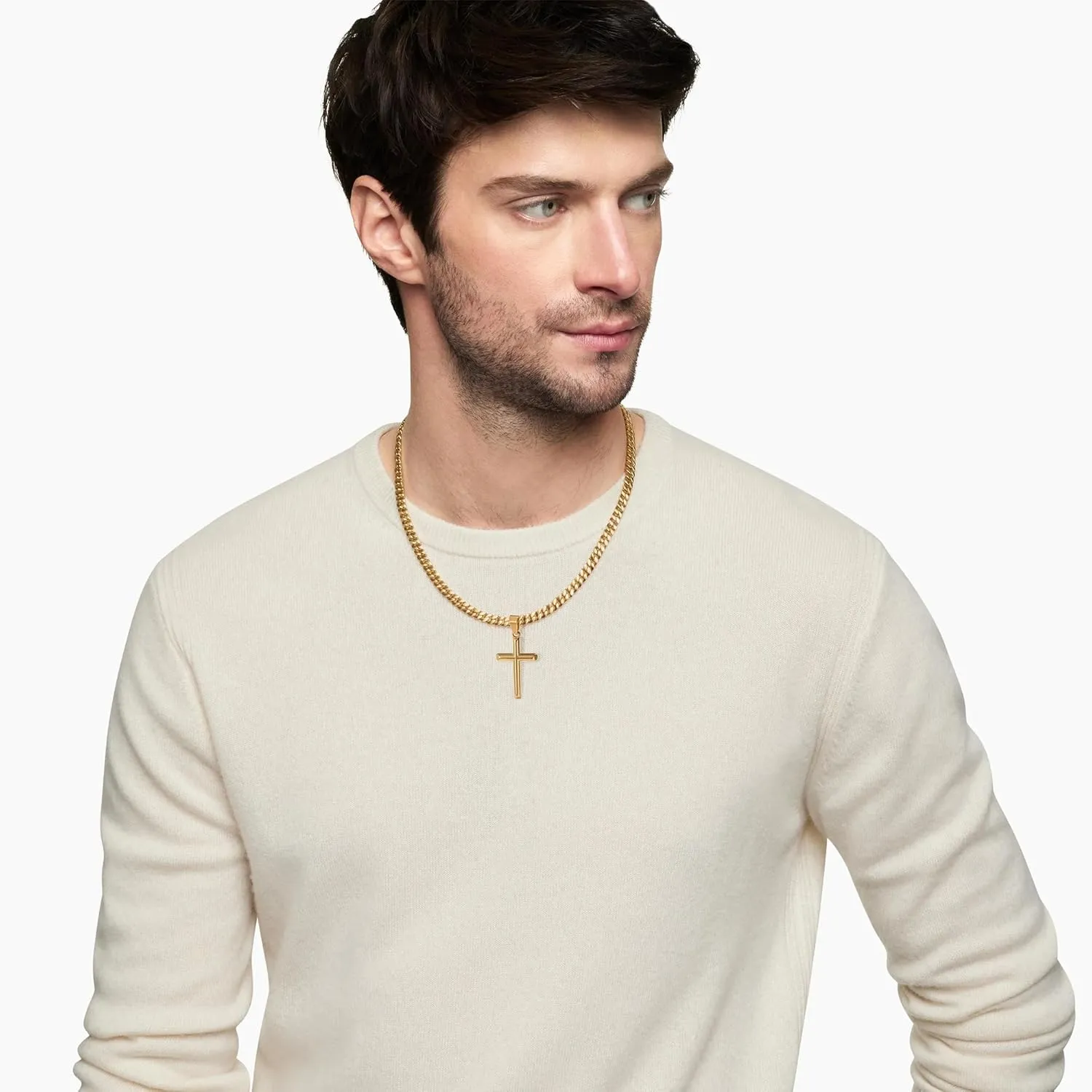 316L Stainless Steel Cross Necklace Graduation Gifts for Men Boys, Silver Gold Black Mens Boys Chain Necklaces 5mm Non-Fading Sturdy Cuban Chain with Cross Pendant Jewelry for Him 14-24inch
