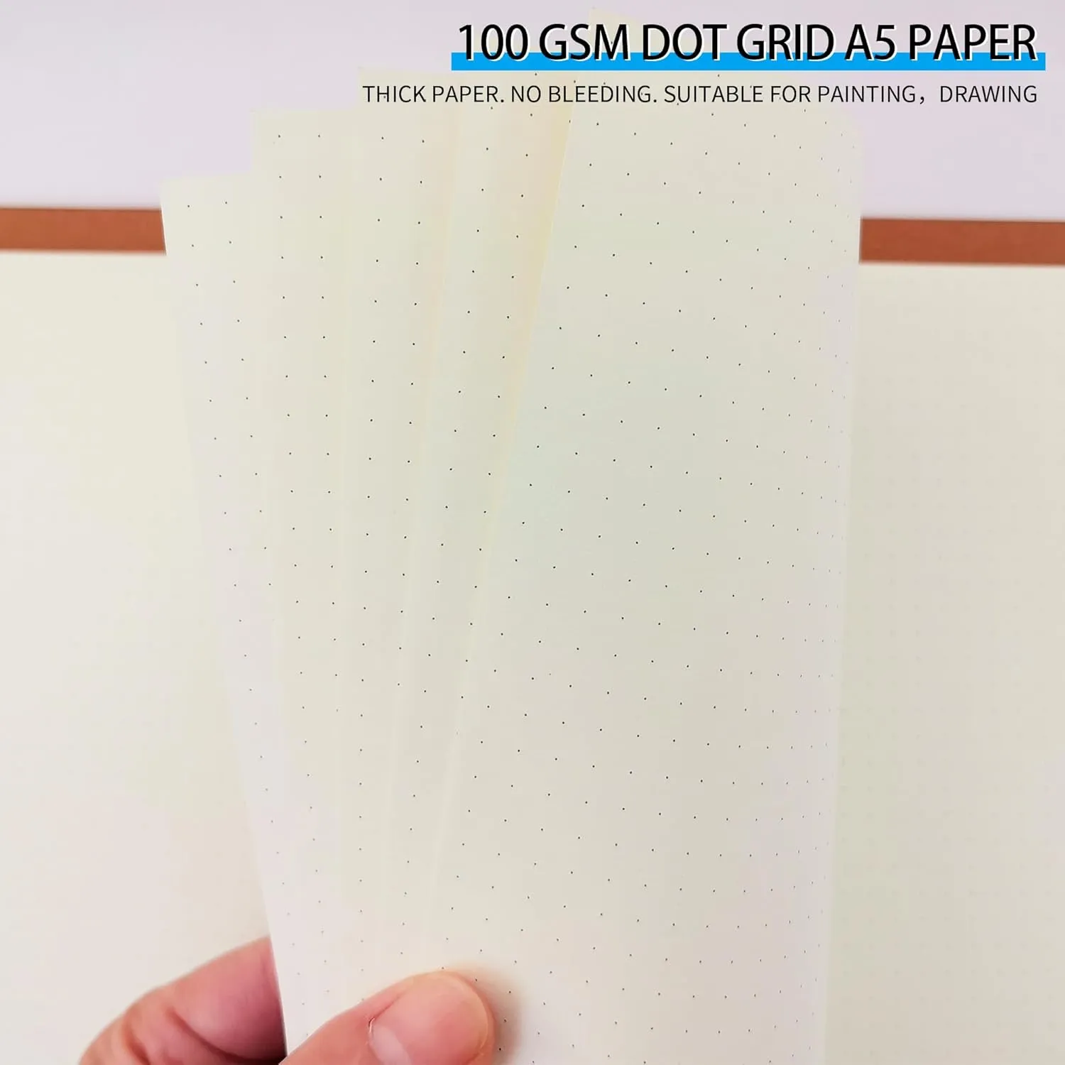 A5 Dot Grid Paper, 100GSM A5 Dotted Refill Paper for 6 Ring Refillable Binder/Planner/Diary Journals/Painting -Dotted Pages,80 Sheets/160 Pages (Beige-Dot Grid-A5)