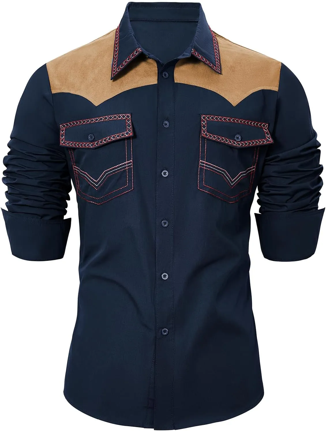 American Trends Mens Western Shirts Long Sleeve Cowboy Shirts for Men Casual Button Down Shirts Country Shirt