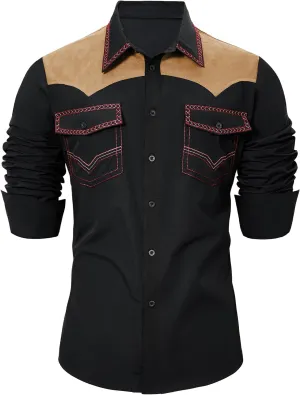 American Trends Mens Western Shirts Long Sleeve Cowboy Shirts for Men Casual Button Down Shirts Country Shirt