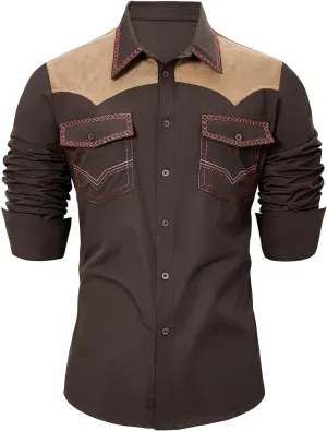 American Trends Mens Western Shirts Long Sleeve Cowboy Shirts for Men Casual Button Down Shirts Country Shirt