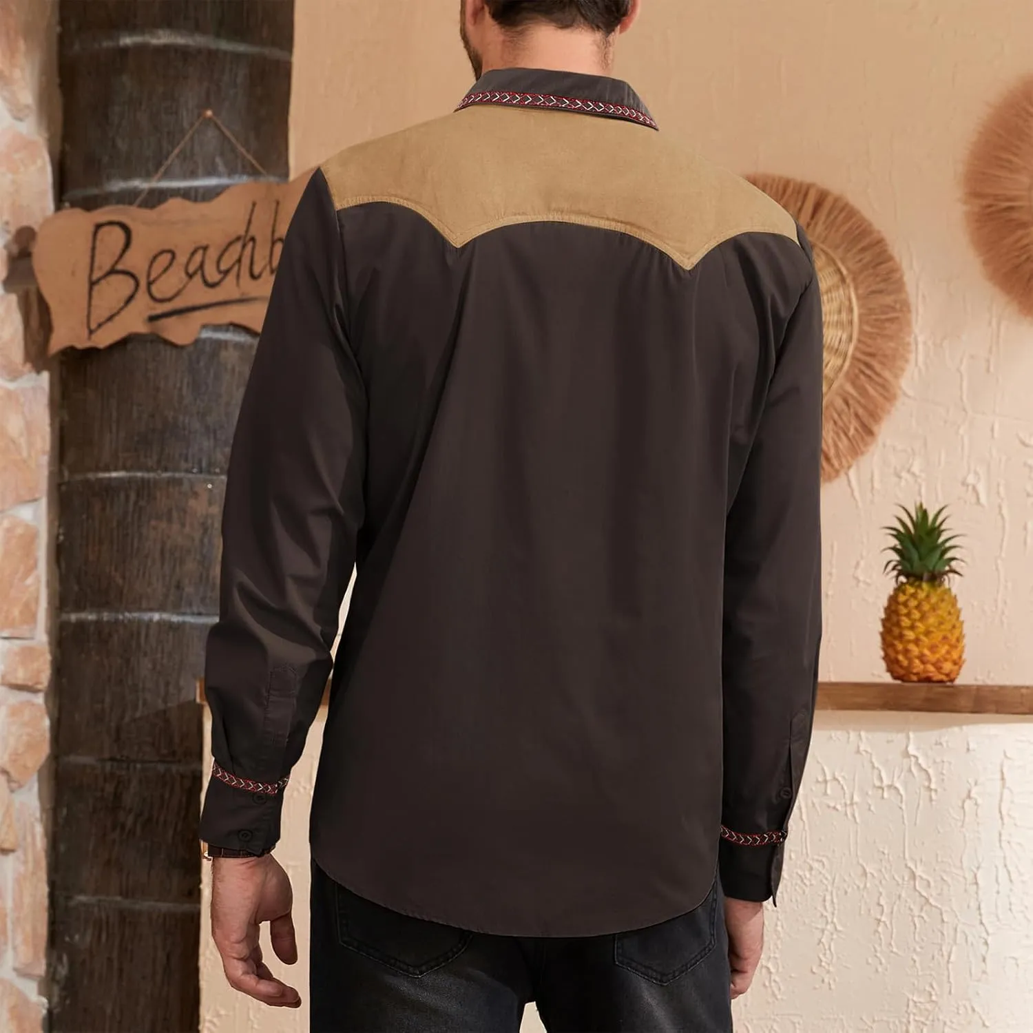 American Trends Mens Western Shirts Long Sleeve Cowboy Shirts for Men Casual Button Down Shirts Country Shirt