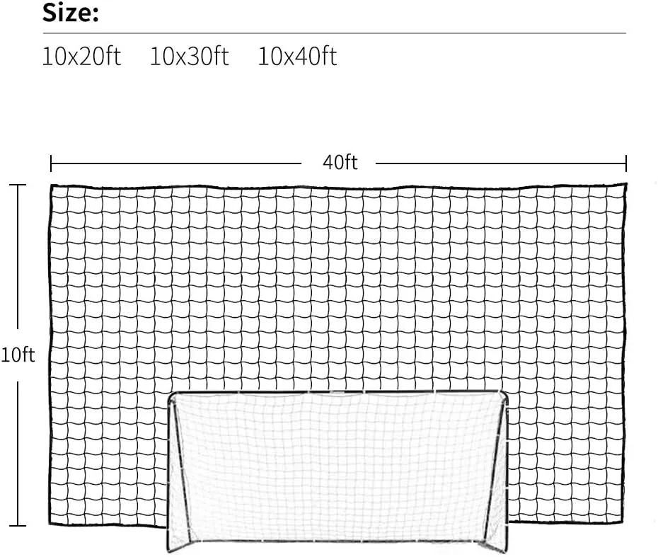 Aoneky 10x10ft/ 10x20ft /10x30ft Football Soccer Backstop Net, 2.5mm Polyester Cord, 4''x4'' Square Mesh - Heavey Duty Sports Barrier Net, Football Containment Net for Soccer Rebounder Training