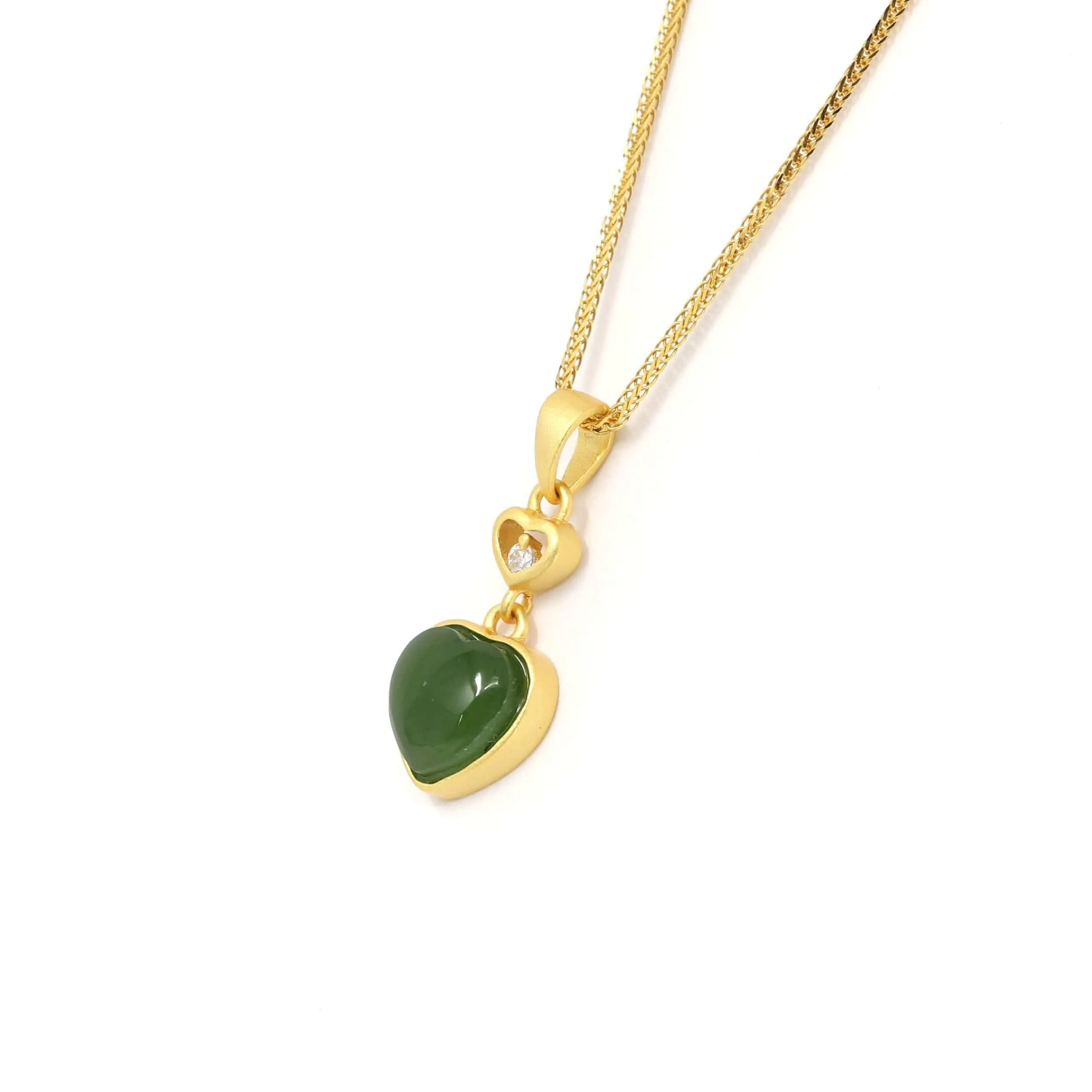 Baikalla™ "Love Heart" Sterling Silver Green Jade Classic Love Pendant Necklace