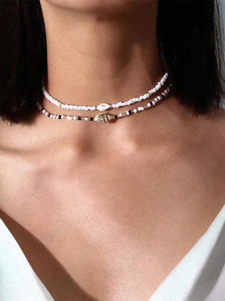 Bohe Conch Rice Bead Double Necklace
