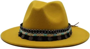 British Style New Jazz Top Hat with Tassels Belt Simple Fashion Big Brim Hat Women's Woolen Felt Hat Big Brim Jazz Hat Fengyan Cowboy Hats (Color : Rose Red, Size : Medium(56-58cm))