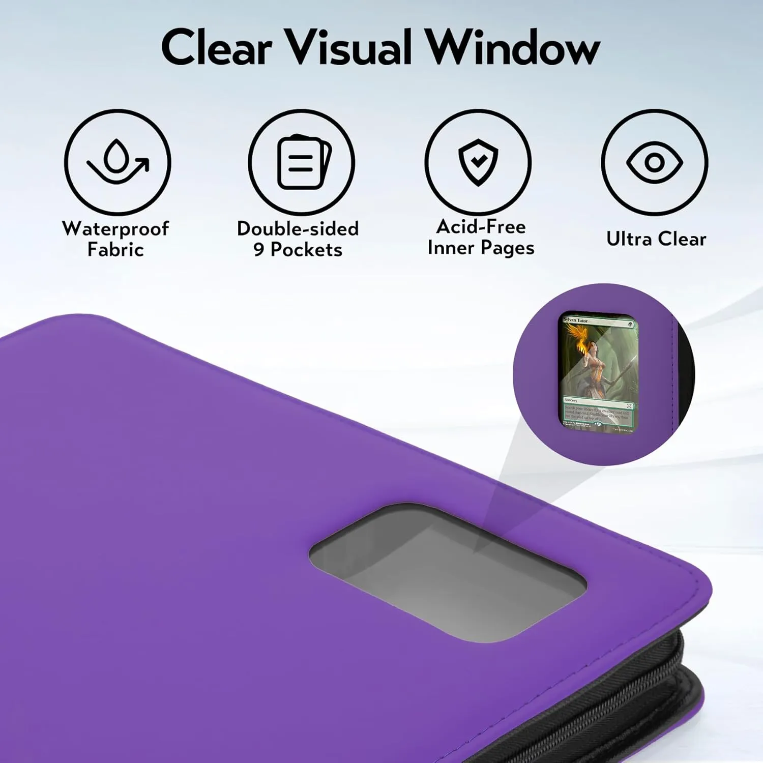Card Binder 9 Pocket, Trading Card Binder with Clear Window Design, 720 Double Sided Pocket PU Collection Binder, Card Albums for MTG, TCG, and Sports Cards(Purple)