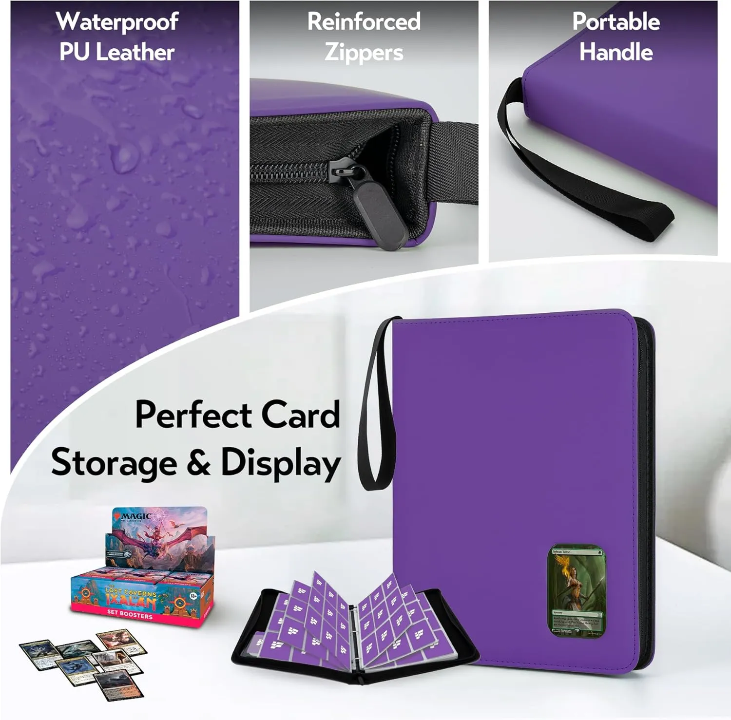 Card Binder 9 Pocket, Trading Card Binder with Clear Window Design, 720 Double Sided Pocket PU Collection Binder, Card Albums for MTG, TCG, and Sports Cards(Purple)