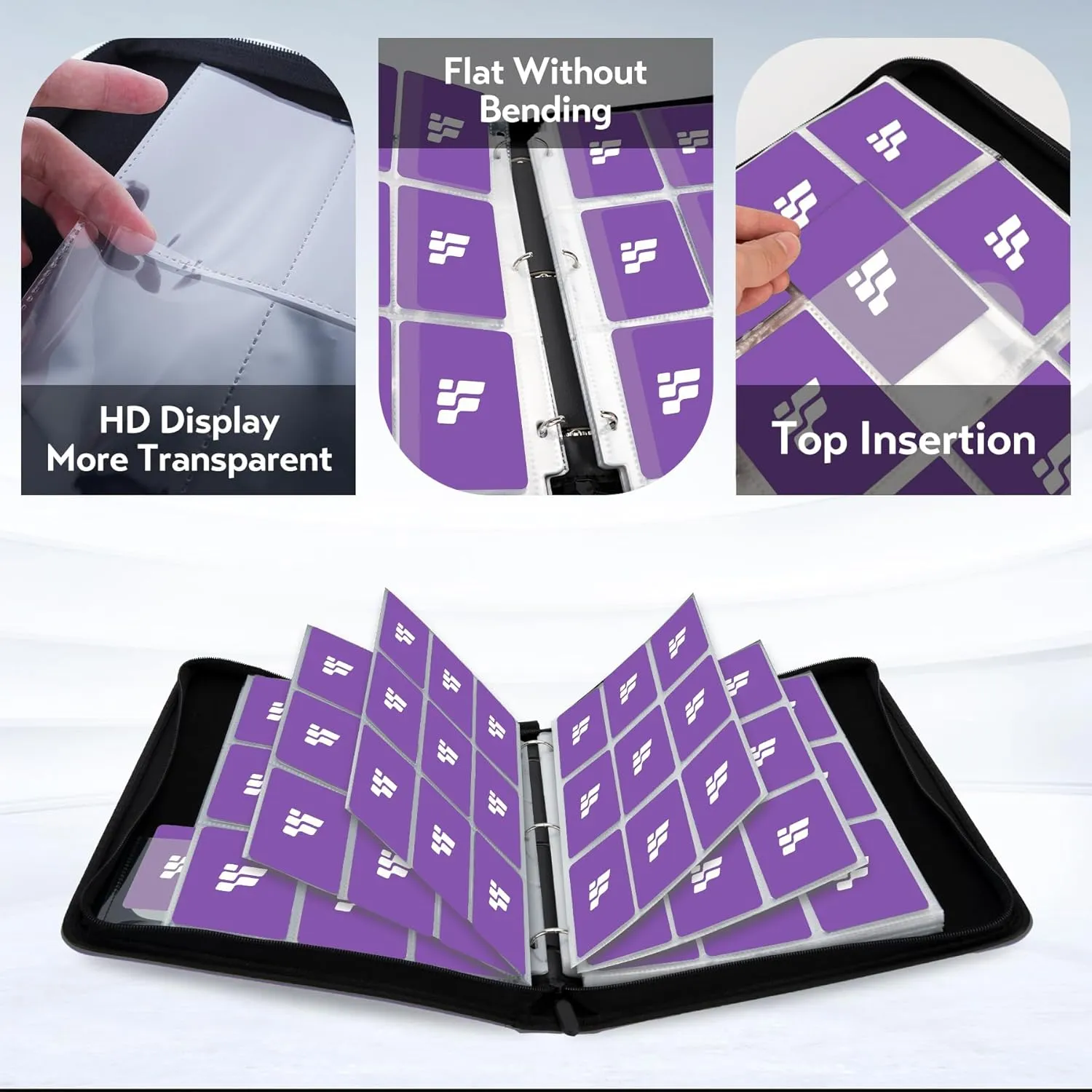 Card Binder 9 Pocket, Trading Card Binder with Clear Window Design, 720 Double Sided Pocket PU Collection Binder, Card Albums for MTG, TCG, and Sports Cards(Purple)