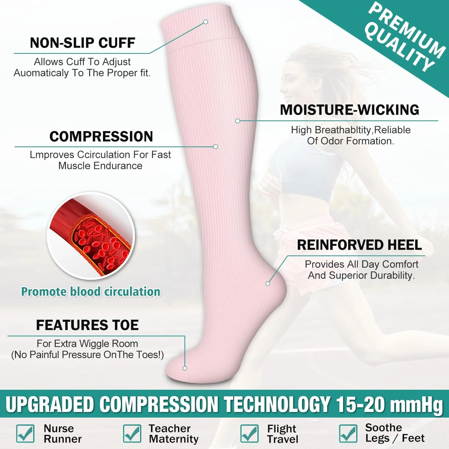 COOLOVER 3 Pack Compression Socks Women & Men-Best Medical,Nursing,Travel, Flight Socks-Running & Fitness Pregnancy