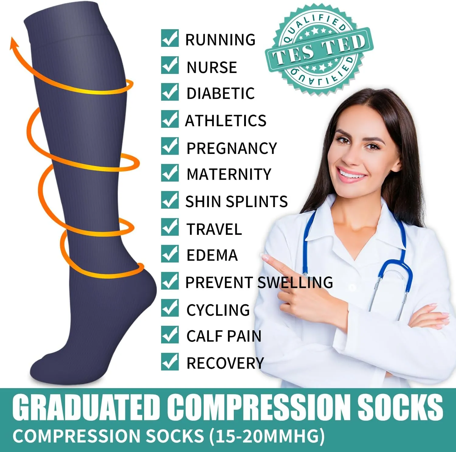 COOLOVER 3 Pack Compression Socks Women & Men-Best Medical,Nursing,Travel, Flight Socks-Running & Fitness Pregnancy