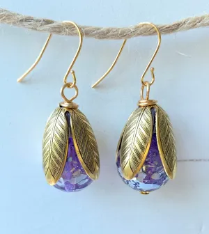 Crackle Lucite Bead Cap Earring in Plum - Color Options Available