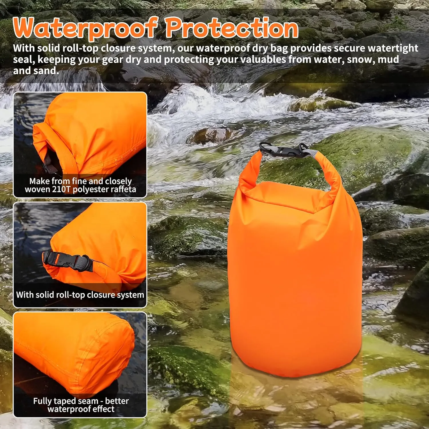 Desoto Waterproof Dry Bag 2 packs, 2L/5L/10L/20L/40L/70L Dry Sack Lightweight Portable, Dry Storage Bag to Keep Gear Dry Clean for Kayaking, Gym, Hiking, Swimming, Camping