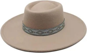 DHAEY 9.5cm Big Brim Woolen Felt Hat Autumn and Winter New Vintage National Style Top Hat Concave-Convex Top Jazz Hat Luopan Caps & Hats (Color : Light Purple Grey, Size : 56-58cm)