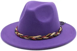 DHAEY Women's Fashion Simple Woolen Top Hat, Autumn and Winter Leisure Versatile Men's Jazz Hat Woven Rope Felt Hat Luopan Caps & Hats (Color : Purple, Size : Large(58-60cm))