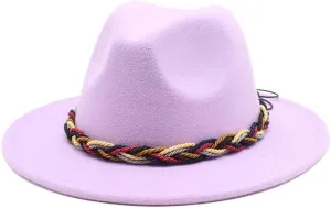 DHAEY Women's Fashion Simple Woolen Top Hat, Autumn and Winter Leisure Versatile Men's Jazz Hat Woven Rope Felt Hat Luopan Caps & Hats (Color : Taro Purple, Size : Large(58-60cm))