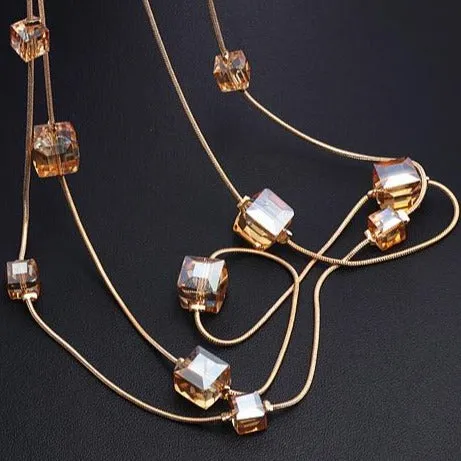 Europe Fashion Crystal Long Chains Necklace for Women as Sweater Accessories
