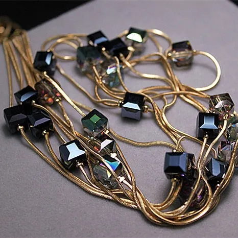 Europe Fashion Crystal Long Chains Necklace for Women as Sweater Accessories