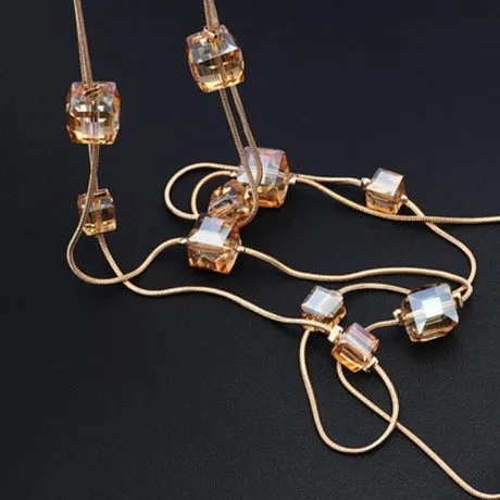 Europe Fashion Crystal Long Chains Necklace for Women as Sweater Accessories