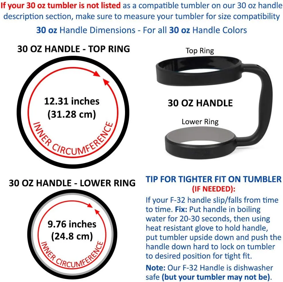 F-32 Handle - 19 COLORS - 30oz Size - Compatible with 30 oz YETI and 30 oz. OZARK TRAIL Tumbler Travel Mug (30OZ, PURE PURPLE)