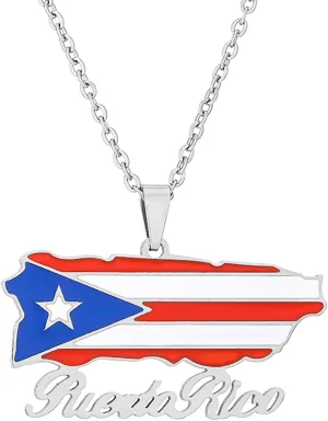 Fashion Stainless Steel Puerto Rico Map Pendant Country Flag Pattern Necklace