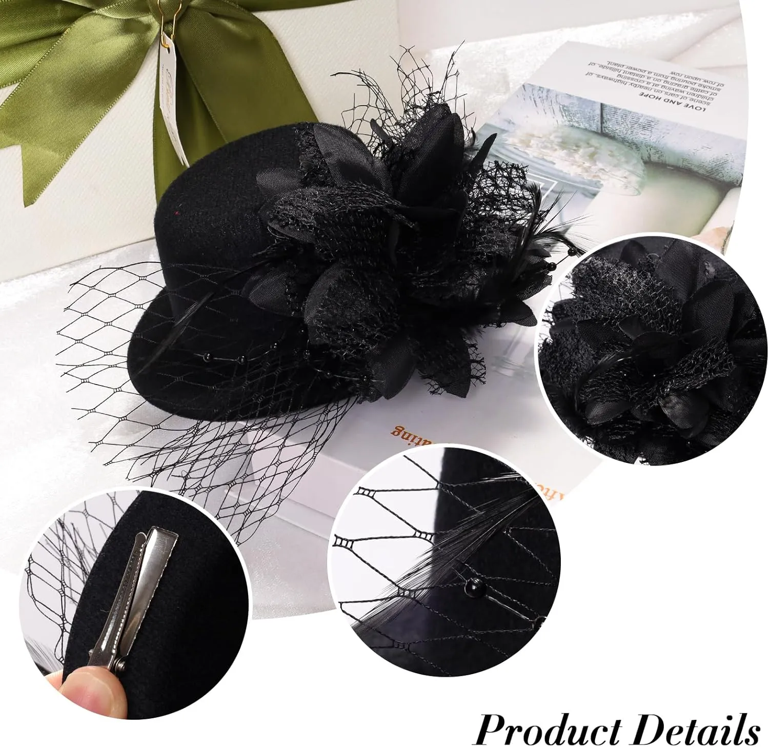 Fumwase Flower Mini Top Hat Hair Clip Small Tea Party Hats Fancy Hats with Clip Fascinators Headwear for Women Ladies