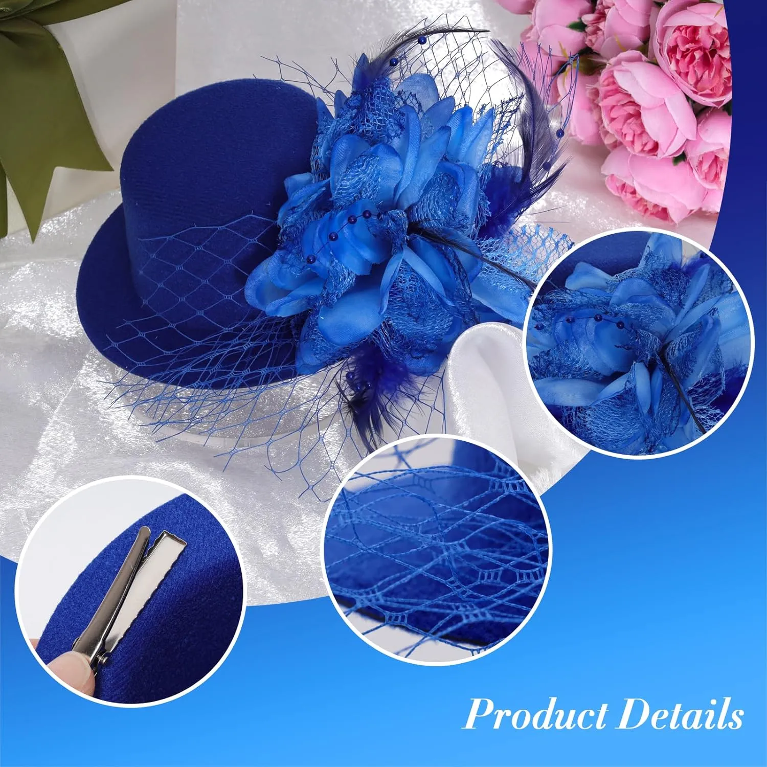 Fumwase Flower Mini Top Hat Hair Clip Small Tea Party Hats Fancy Hats with Clip Fascinators Headwear for Women Ladies
