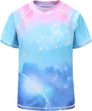Girls Rash Guard Swimsuits UPF 50  Sun Protective Bathing Suit for Kids Girls Short Sleeve Swim Shirts 3-16 Years