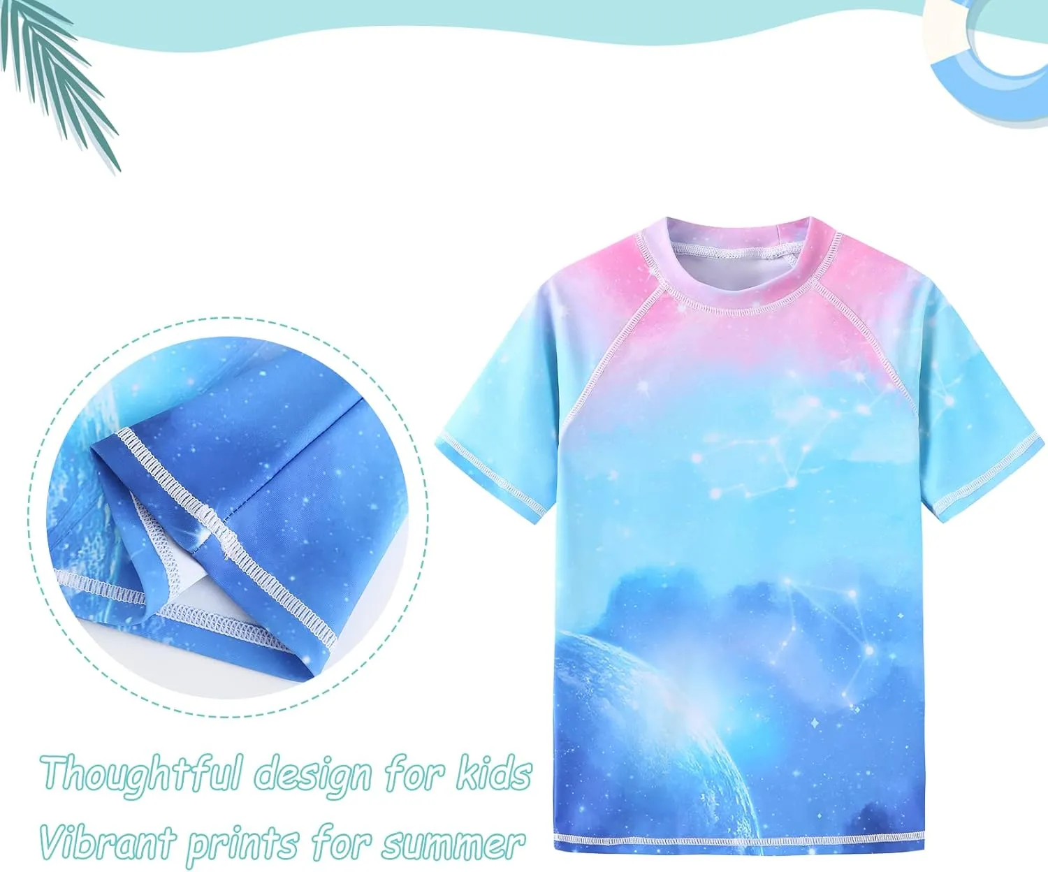 Girls Rash Guard Swimsuits UPF 50  Sun Protective Bathing Suit for Kids Girls Short Sleeve Swim Shirts 3-16 Years