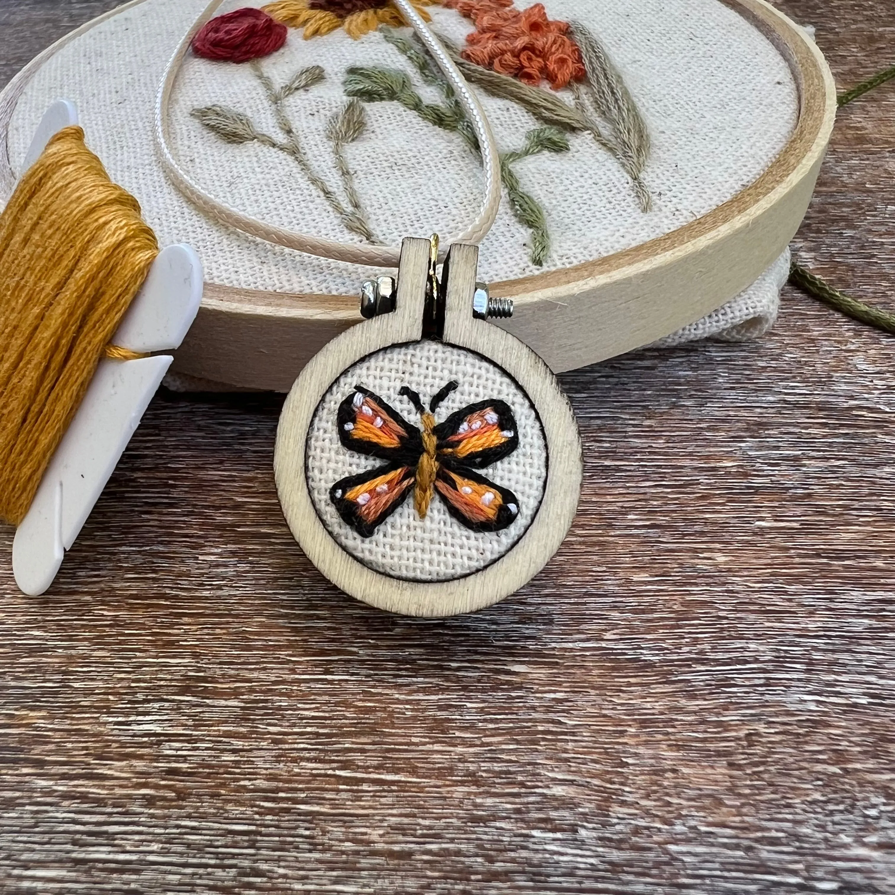 Hand-Embroidered Butterfly Necklace
