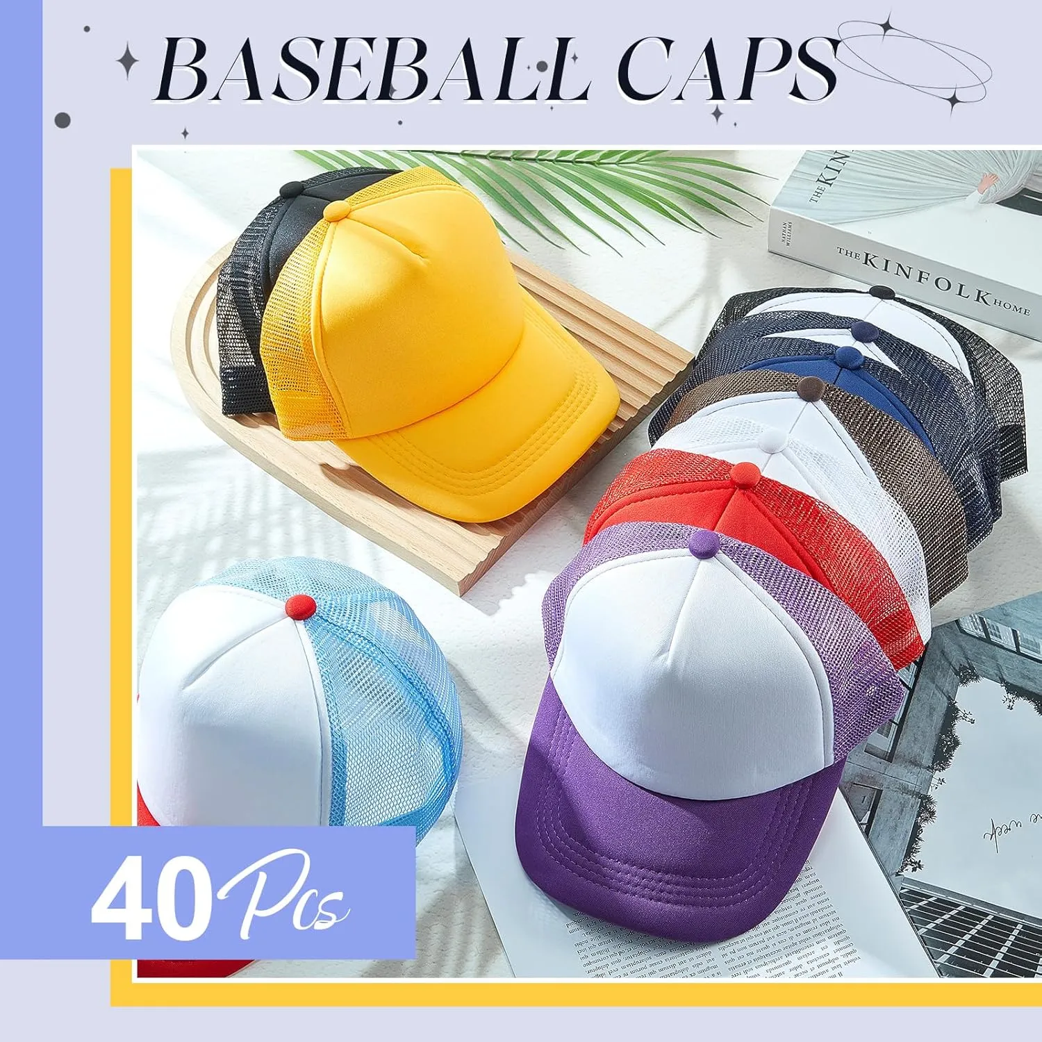 Hercicy 40 Pack Sublimation Blank Trucker Hat Bulk Baseball Cap Adjustable Mesh Unisex Polyester Hat Heat Transfer