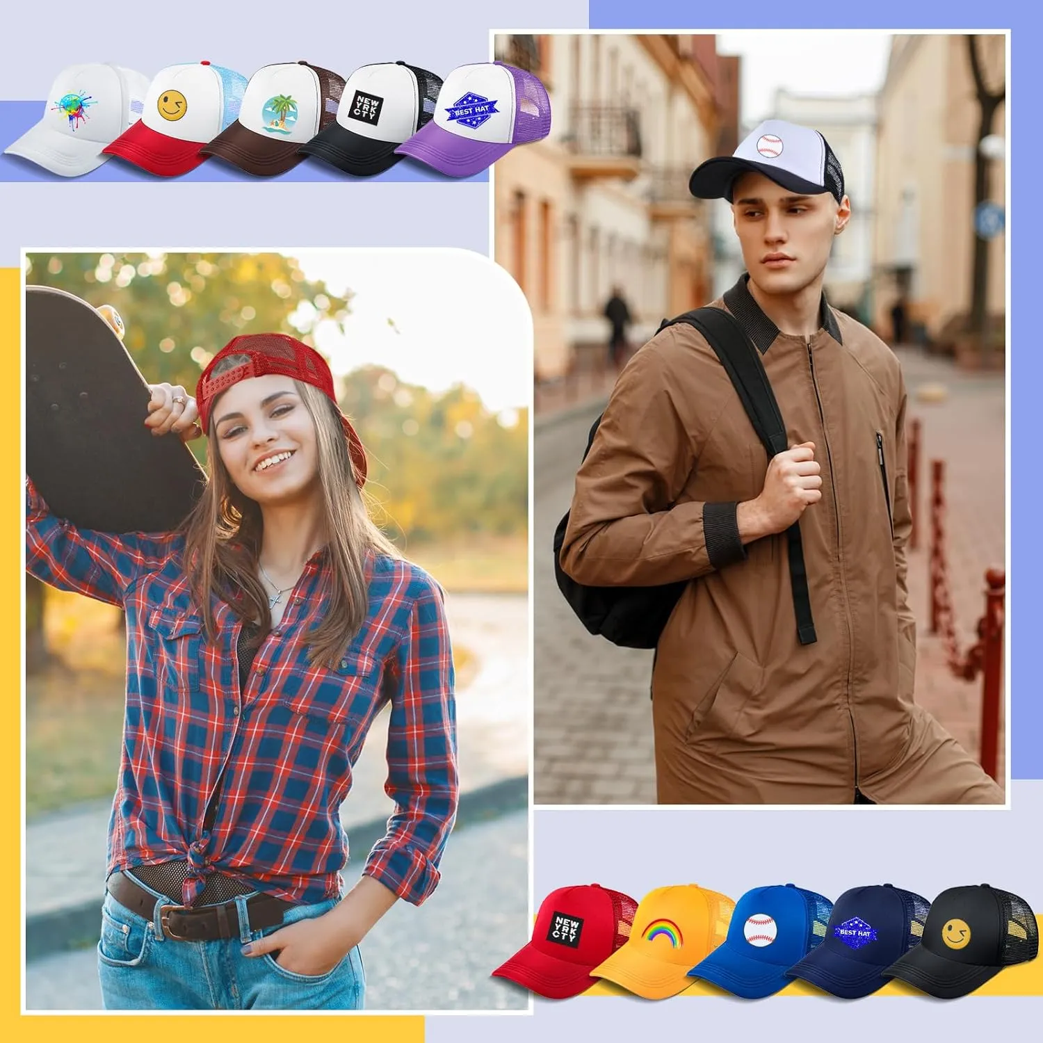 Hercicy 40 Pack Sublimation Blank Trucker Hat Bulk Baseball Cap Adjustable Mesh Unisex Polyester Hat Heat Transfer