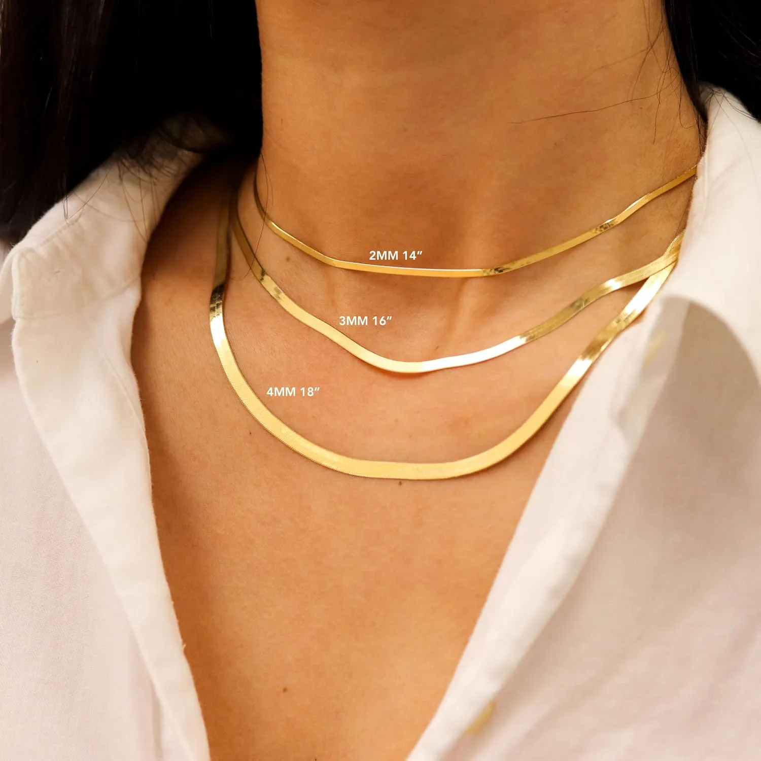 Herringbone Gold Necklace for Women, Non Tarnish 14k Gold Plated Layered Necklaces Simple Dainty Gold Chain Thin Trendy Choker Snake Necklace Gold Jewelry for Women Gift14 /16/ 18inch
