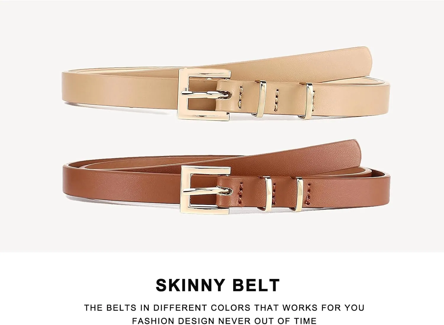 HOTWILL 4 Pack Women Skinny Belts for Jeans Dress Thin Waist Belt for Ladies with Gold Buckle 0.55" Width