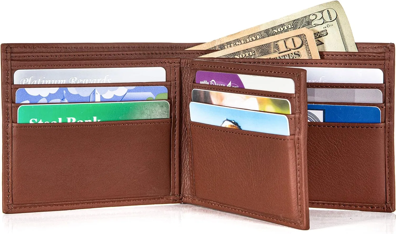 ID Stronghold Extra Capacity Bifold Wallet for Men - RFID Blocking Genuine Leather Wallet (Antiqued Brown)