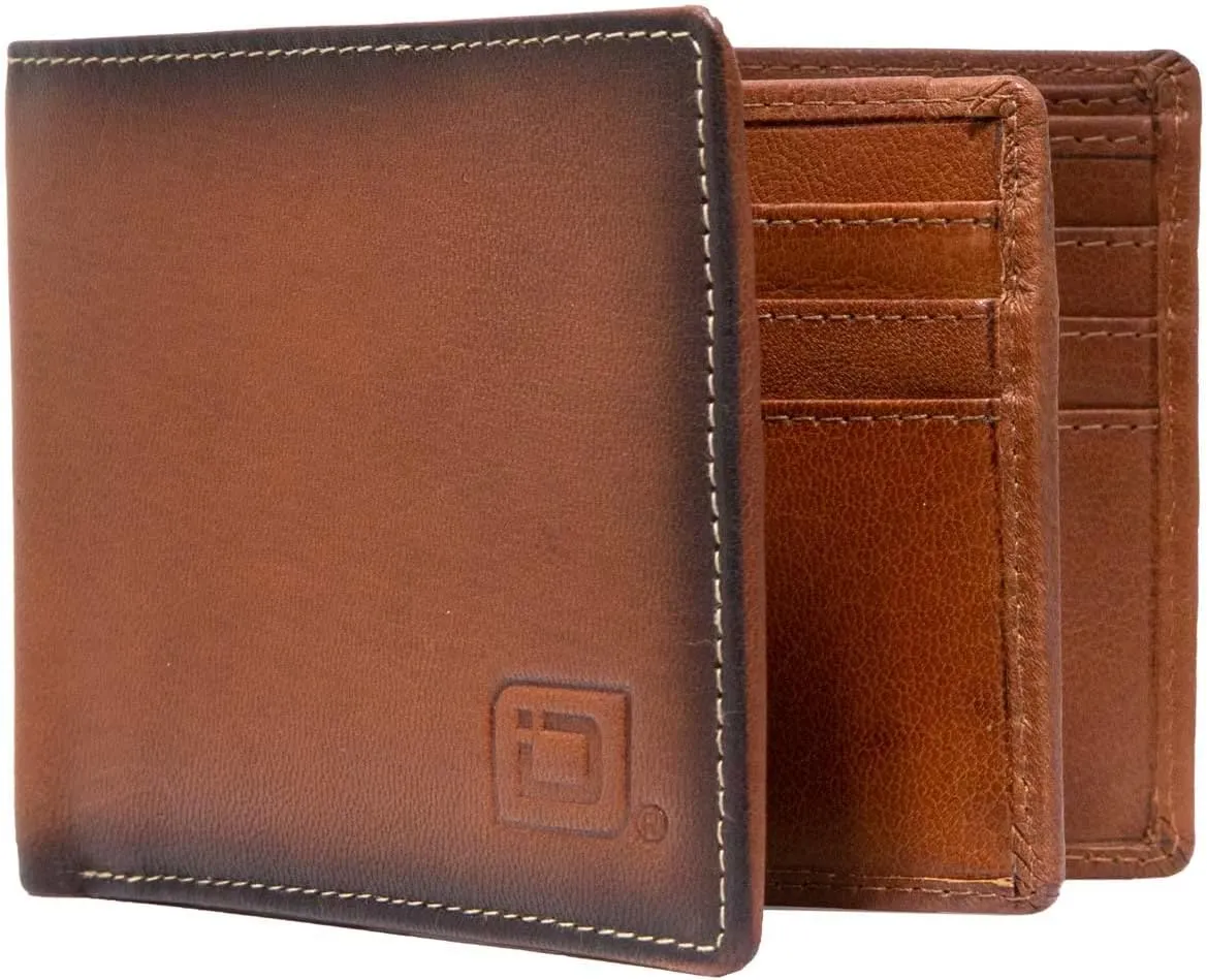 ID Stronghold Extra Capacity Bifold Wallet for Men - RFID Blocking Genuine Leather Wallet (Antiqued Brown)