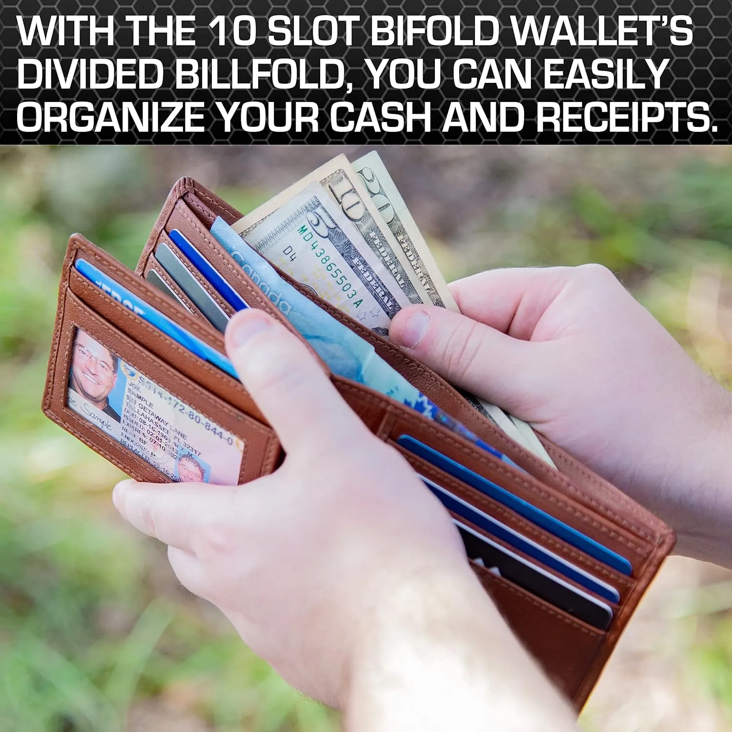 ID Stronghold Extra Capacity Bifold Wallet for Men - RFID Blocking Genuine Leather Wallet (Antiqued Brown)