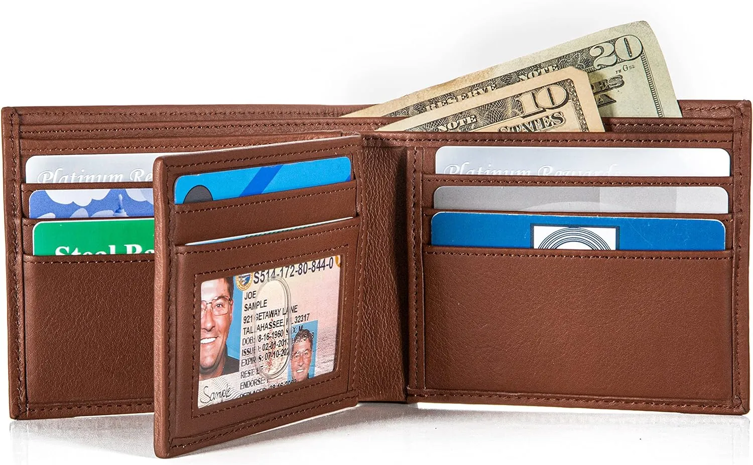 ID Stronghold Extra Capacity Bifold Wallet for Men - RFID Blocking Genuine Leather Wallet (Antiqued Brown)