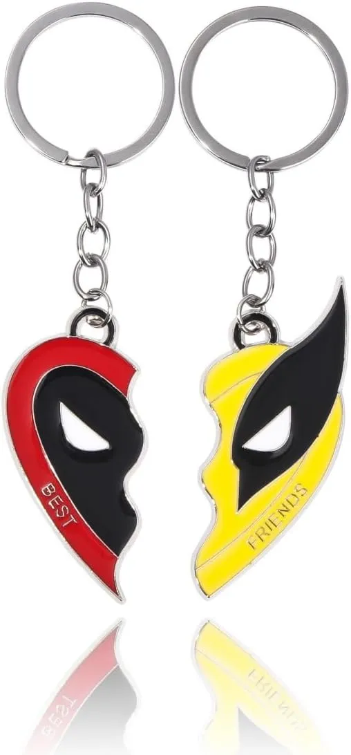 IKANOO Best Friends Deadpool and Wolverine Keychain Love Heart Friendship Keychains for Women Men Couples Friends Gifts