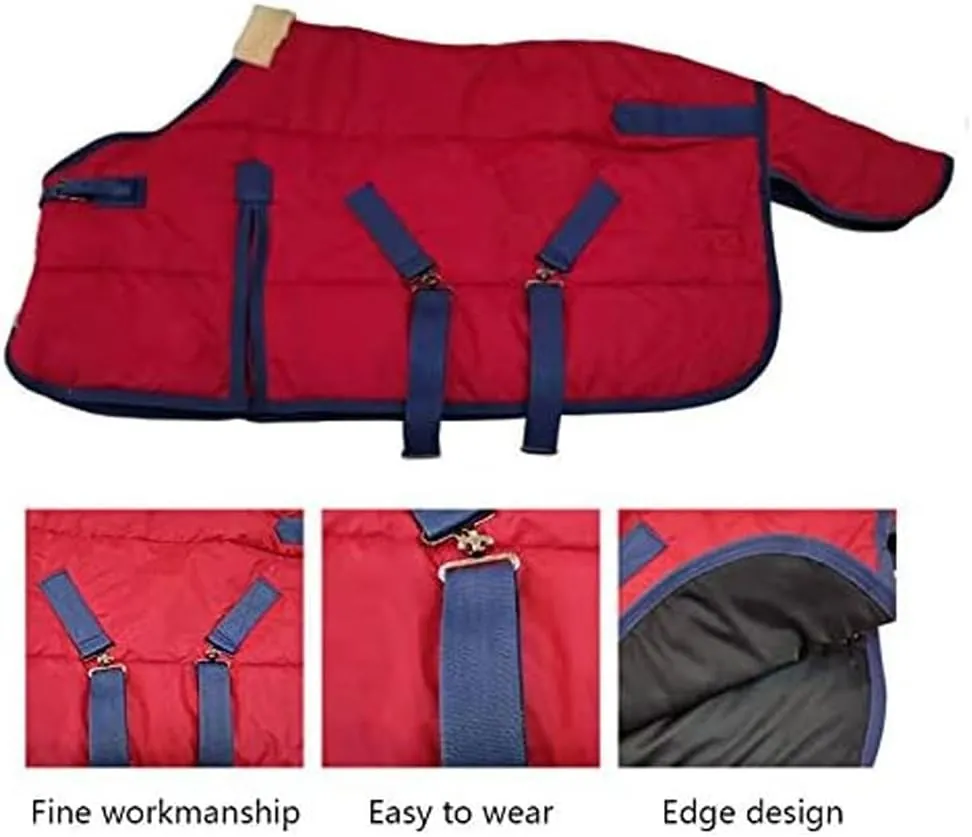 La La Pet Waterproof Warm-Keep Horse Turnout Blanket Adjustable and Breathable Clothes for Horse Mini Pony Ripstop Medium Weight 220g Poly Fill for Winter Red 49Inches