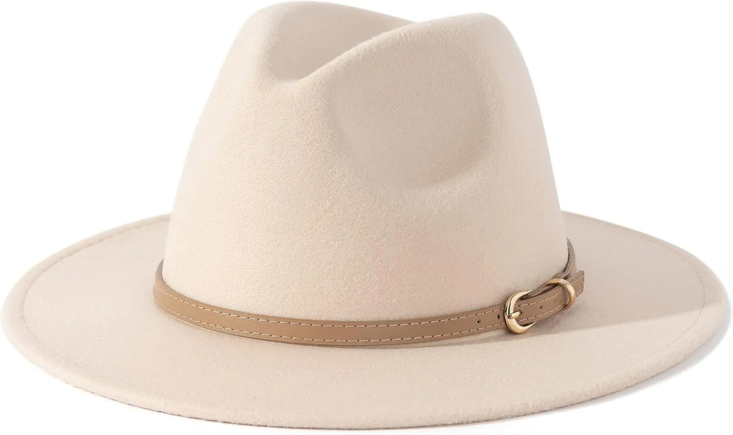 Lisianthus Women Classic Felt Fedora Wide Brim Hat with Belt Buckle