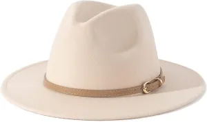 Lisianthus Women Classic Felt Fedora Wide Brim Hat with Belt Buckle