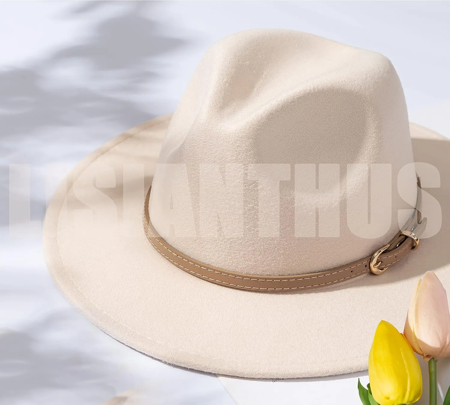 Lisianthus Women Classic Felt Fedora Wide Brim Hat with Belt Buckle