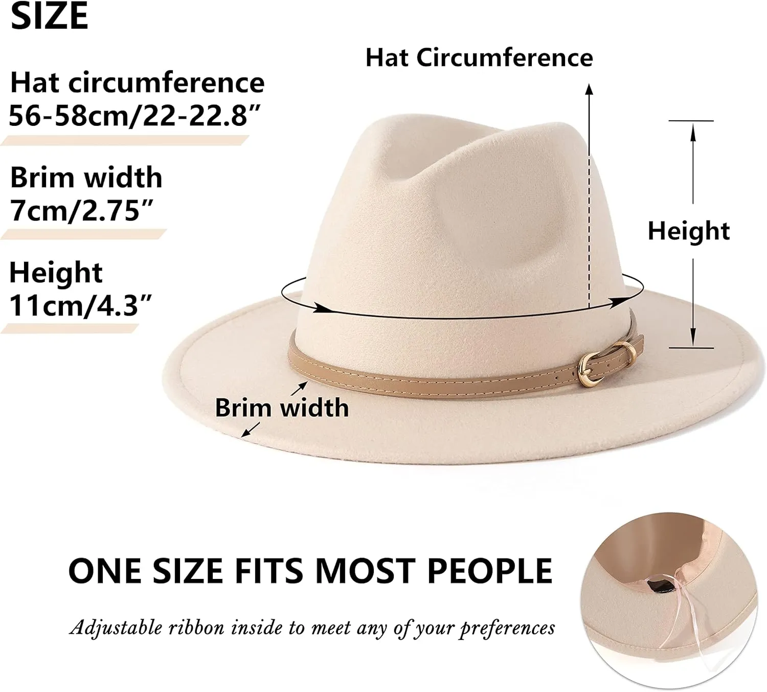 Lisianthus Women Classic Felt Fedora Wide Brim Hat with Belt Buckle